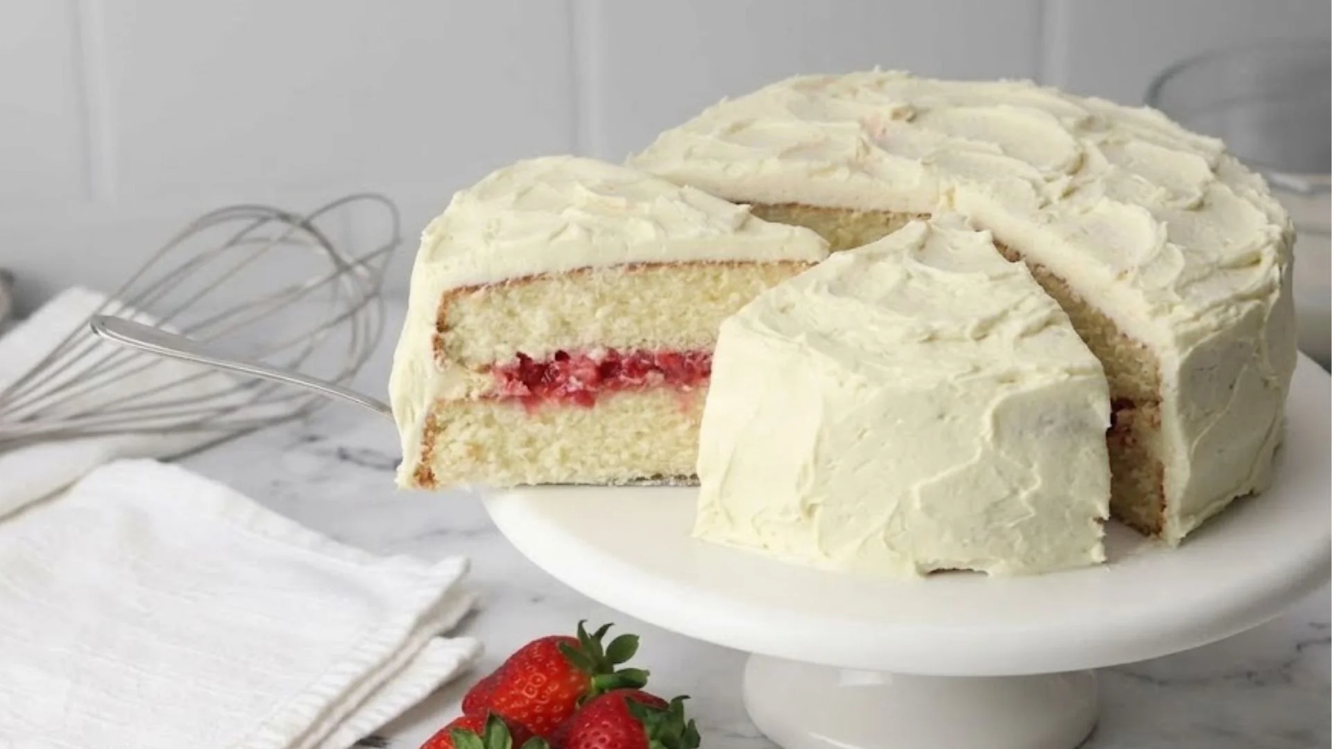 Strawberry Filled Vanilla Cake Recipe