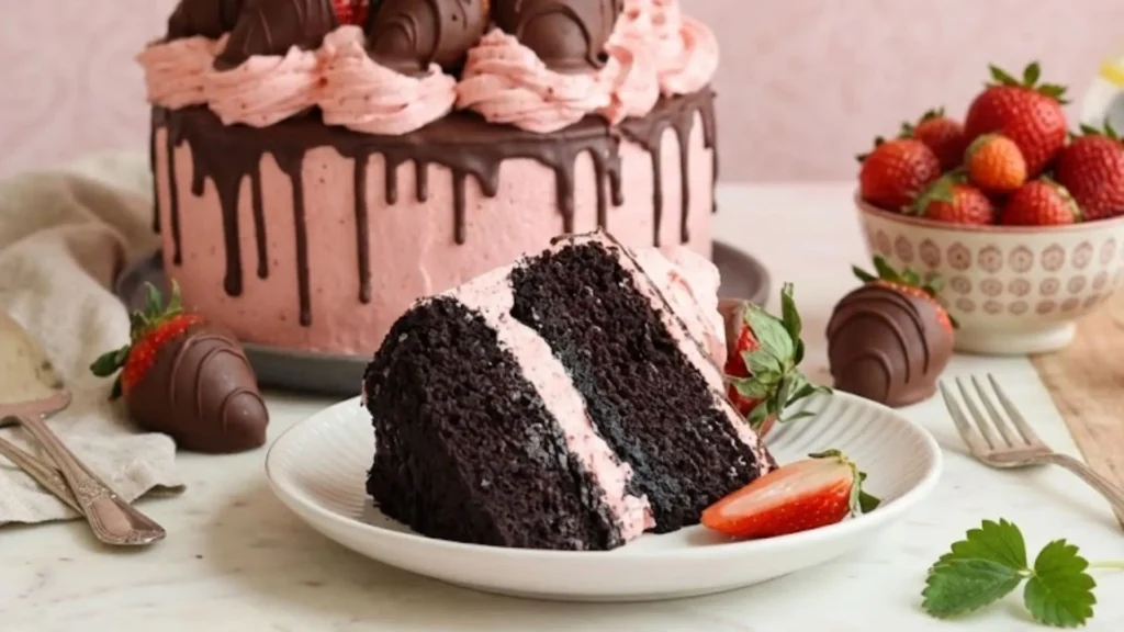 Strawberry Covered Chocolate Cake