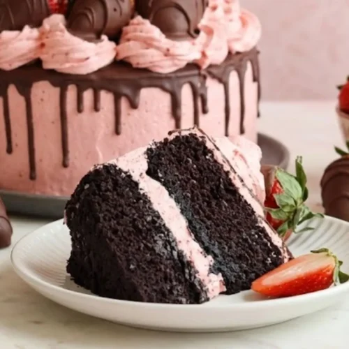 Strawberry Covered Chocolate Cake